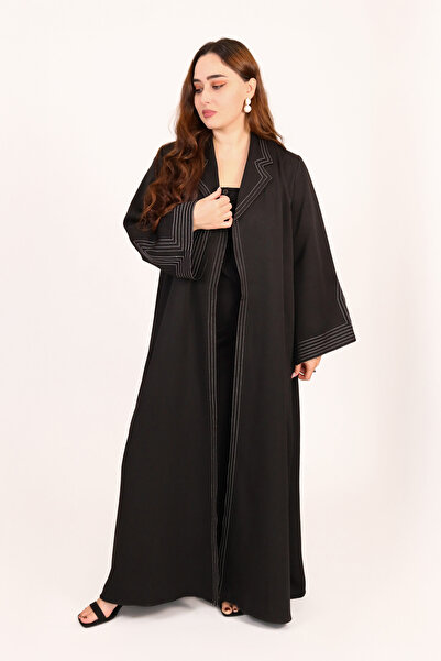 LINELLE Black Abaya Women – Lapel Collar, Front-Open Style