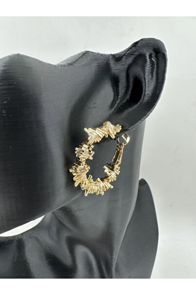 staınless steel Gold Renk Tırtıklı Tasarım Küpe