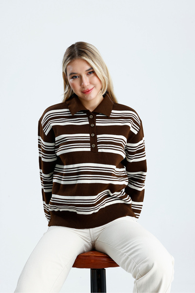 cemo Striped Polo Neck Knitwear Sweater