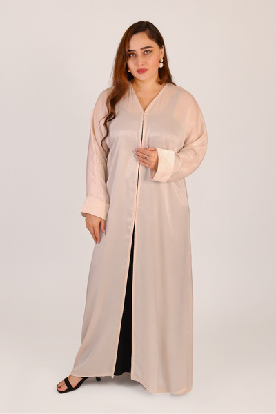 LINELLE عباية نسائية بيج فاتحة لامعة - أكمام واسعة