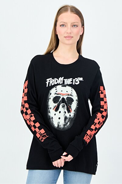Vans Women Crew Neck Long Sleeve Graphic Print T-Shirt, Black