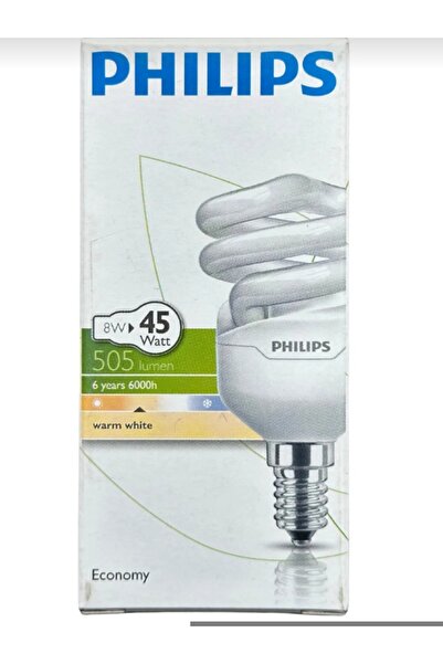 Philips Economy Twister 8 W E14 İnce Duy Sarı Işık Tasarruflu Ampul