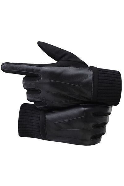 Hipolar Manusi de Iarna Elegant, Negru, Piele Tricotat, Interior Imblanit