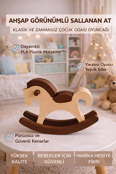 ESENLİWE Ahşap Görünümlü Sallanan At | Bebek & Çocuk Odası Oyuncağı Harika He...