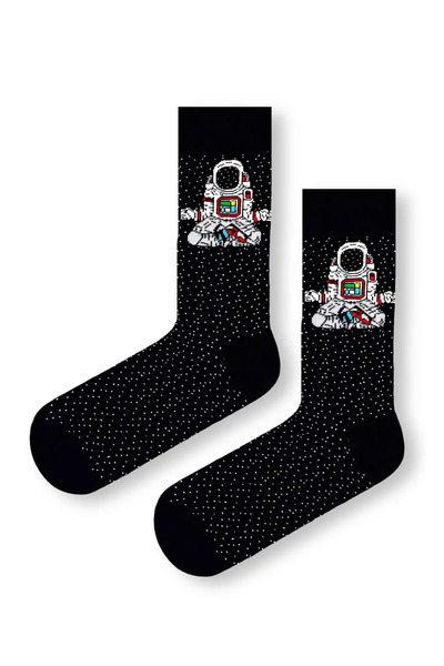CARNAVAL SOCKS Mars Astronaut Space Shuttle Black Patterned Colorful Socks
