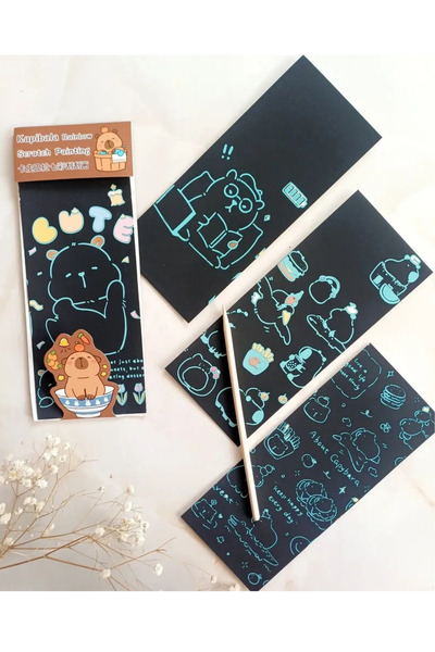 NaSaDAN Kapibara Capybara Rainbow Karakterli Sihirli Siyah Kazıma Defteri 4 Y...