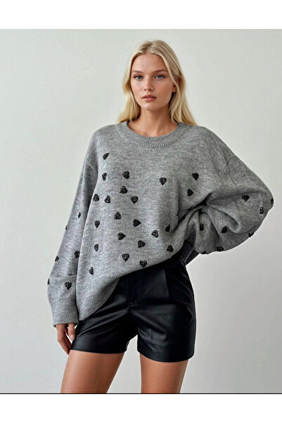 jöns since 1997 Women's Sequin Heart Embroidered Wide Fit Knitwear Sweater