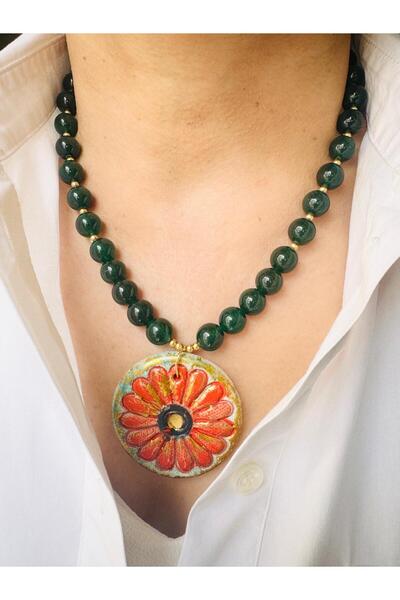 DEVİ fashion Natural Stone Design Necklace with Ceramic End 48 cm