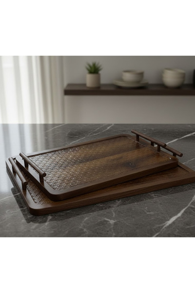 Generic Classic wooden tray set of 2 with a calm design