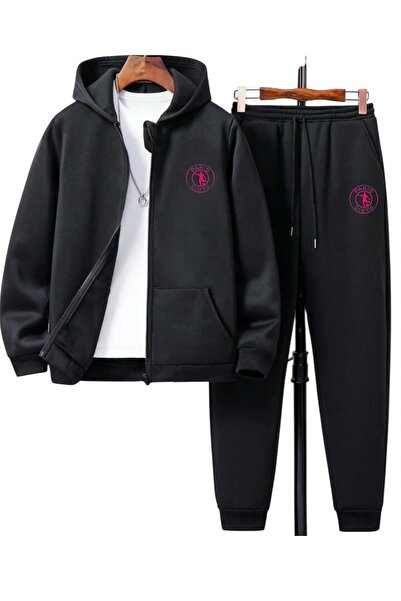 FS CABİN Unisex Paris Printed Tracksuit Set | Hoodie Set-Cardigan Sweatpants ...