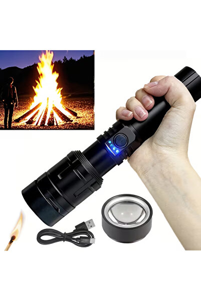 Shem Alüminyum El Feneri Ateşleme Lensli Şarj Edilebilir 5 Modlu Yüksek Lümen...