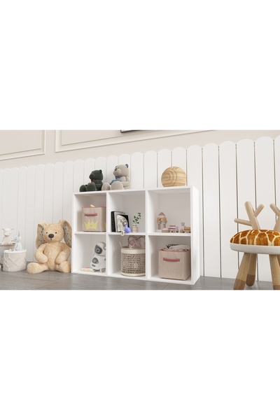 Projemob Çok Bölmeli Çocuk Odası Saklama Rafı – Beyaz Oyuncak ve Kitap Ünitesi