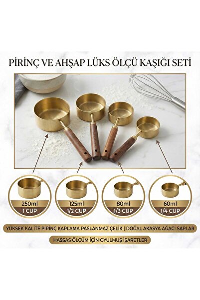 LOVYCO 4Pcs Large Size Stainless Steel Wooden Handle Measure Spoon Set Measur...