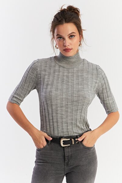 Be Best Γυναικεία γκρι μπλούζα πλεκτή μισή φορμάκια BE340