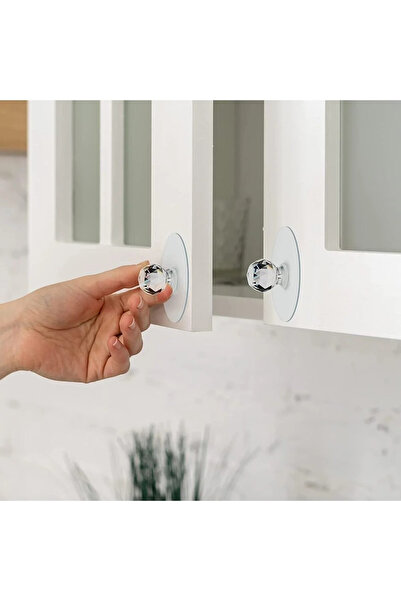 EcoVibe Çok Amaçlı 2'li Kristal Topuz Kendinden Yapışkanlı Şeffaf Çekmece Kul...