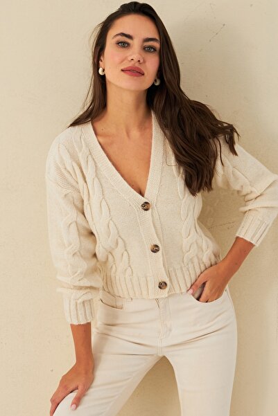 Be Best Women's Ecru Hair Braided Cardigan Be341