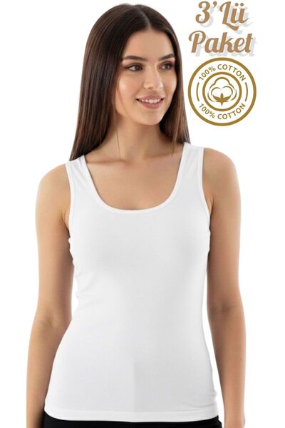 Özten İç Giyim 3-Pack 100% Cotton Breathable Ribbed Fabric Wide Strap Women's...