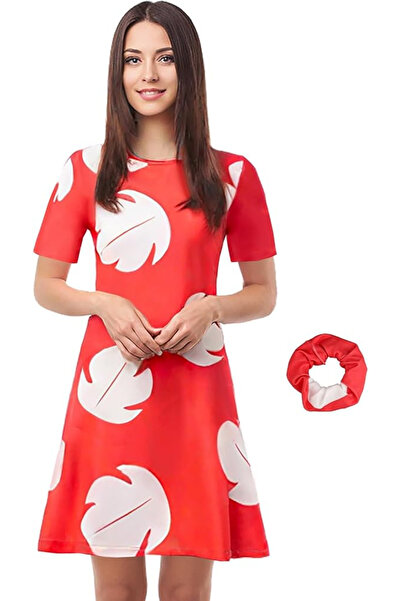 OEM Short, flowy, everyday dress, short sleeves, red with pattern 2XL