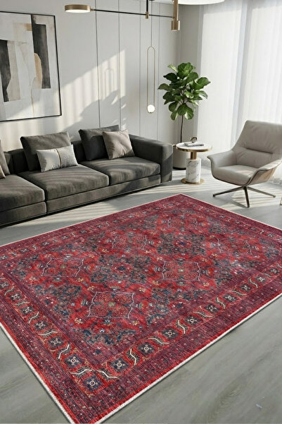CENTER AVM Kırmızı Halı Salon Halısı Makinede Yıkanabilir Halı Kaymaz Taban Halı