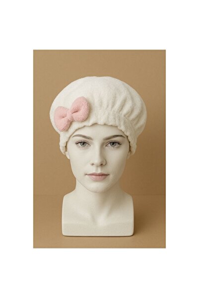 Genel Markalar Saç Kurulama Banyo Duş Bonesi – %100 Pamuk , Fiyonklu Beyaz