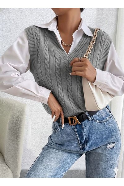 YUGA KNİTTİNG CABLE-KNIT WOMEN'S VEST