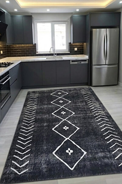 CENTER AVM Antrasit Halı Mutfak Halısı Makinede Yıkanabilir Halı Kaymaz Taban...