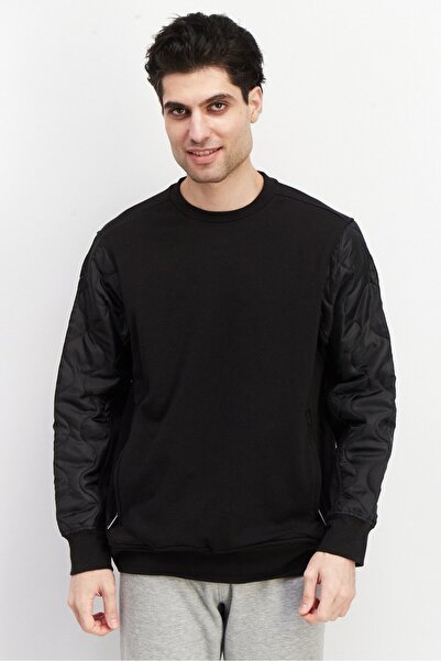 KA-1 Men Crew Neck Solid Long Sleeve Sweatshirts, Black