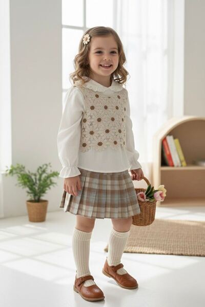 Minigimin Cicileri My Little One's Daisy Knit Patterned Plaid Shorts Skirted ...