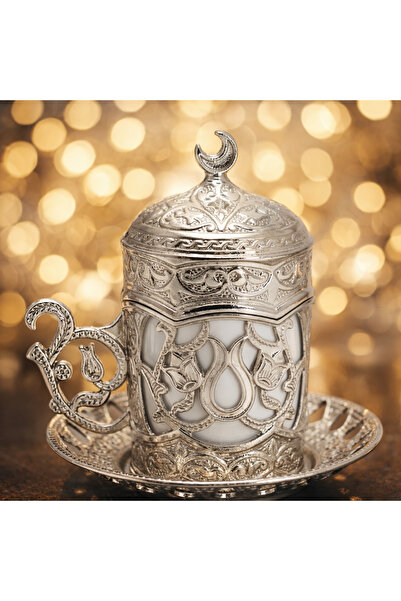 AcarHediyelik Klasik Osmanlı Motifli Kaplama Kapaklı Kahve Fincanı