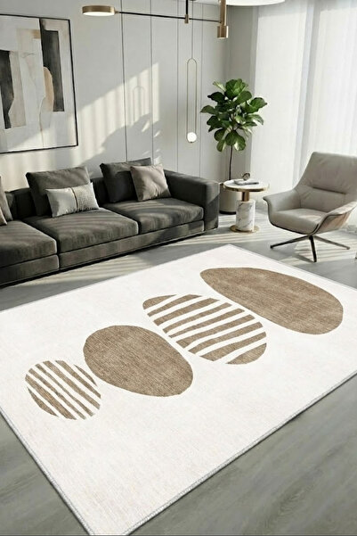 CENTER AVM Kahverengi Halı Salon Halısı Makinede Yıkanabilir Halı Kaymaz Taba...