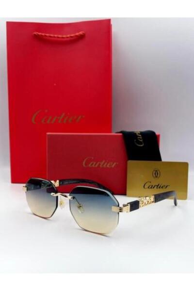 Cartier Classic Black Sunglasses with Wooden Frame