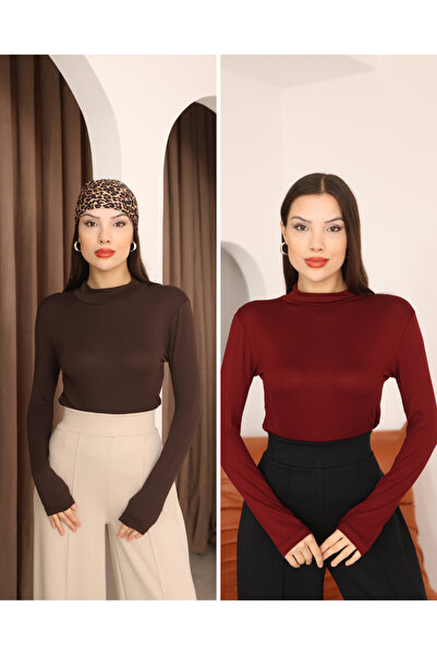 ParlaMira Women's 2-Piece Long Sleeve Half Fisherman Stretch Fabric Combed Co...