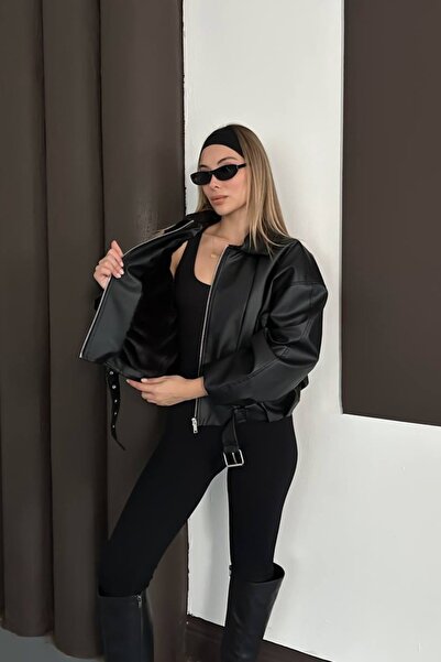 Helen Goods İçi Kürklü O Oversized Women's Leather Jacket Coat