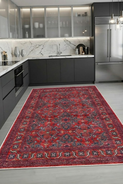 CENTER AVM Kırmızı Halı Mutfak Halısı Makinede Yıkanabilir Halı Kaymaz Taban ...
