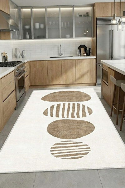 CENTER AVM Kahverengi Halı Mutfak Halısı Makinede Yıkanabilir Halı Kaymaz Tab...