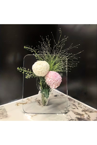 irecay Şeffaf Cam Blok Masa Saksısı – Minimal Tek Dal Çiçeklik | Modern Dekor