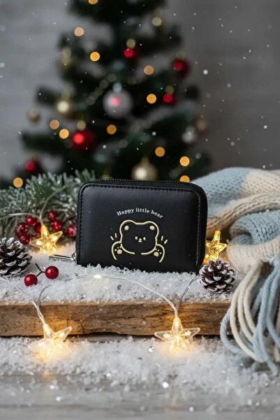 Miniso Little Bear Serisi Fermuarlı Mini Bozuk Para Çantası (Siyah)