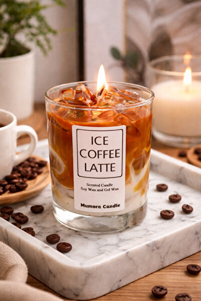 MUMORA CANDLE Ice Coffe Latte Bardak Mum Classic – Dekoratif Jel & Soya Mum –...