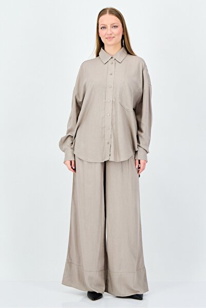 Anne Klein Women 2Pcs Long Sleeve Shirt And Pants Set, Grey