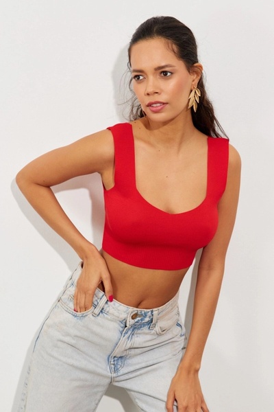 Be Best Women's Red Knitwear Crop Tank Top Be320