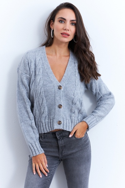 Be Best Women's Gray Hair Braided Cardigan Be341