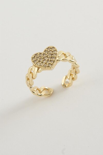 ZERO LAND خاتم MSA-SHOP مرصع بحجر الزركون على شكل قلب - أصفر