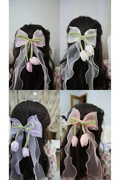 azraaccesoryy Lale Figürlü Sallantılı Tül Fiyonk Model 13cm Sallantılı Toka(1...