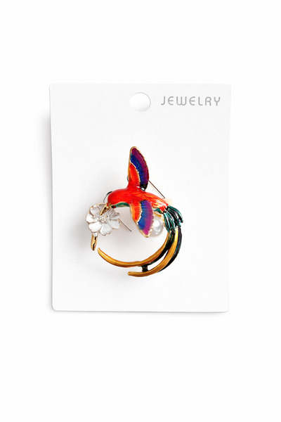 OEM Renkli Mine Detaylı Çiçekli Kuş Figürlü Kadın Broş