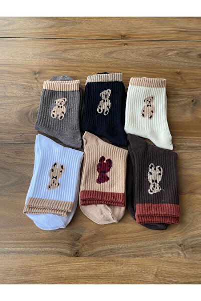 Nexa Doğaltaş 6 Pairs of Teddy Bear Patterned Unisex Tennis Socks Set