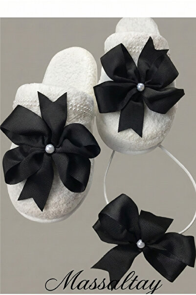 Massaltay شباشب وقبعة الأمومة بفيونكة لؤلؤية |   طقم أمومة أنيق |   إكسسوار م...