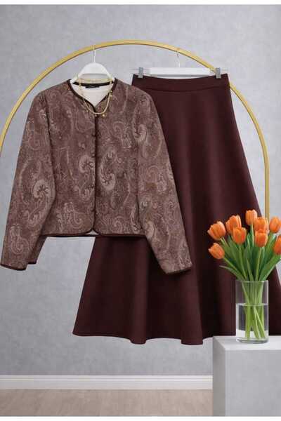 MODA VEDAT Women's Ethnic Pattern Scuba Skirt Suit -0480