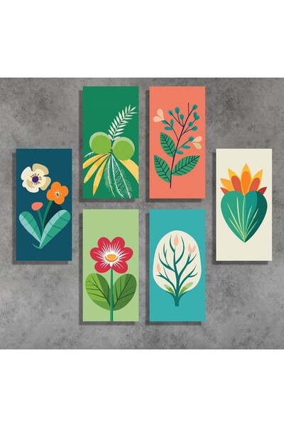 M&H Quality Modern Retro Botanical 6-Piece Painting Set (Vibrant Colors)