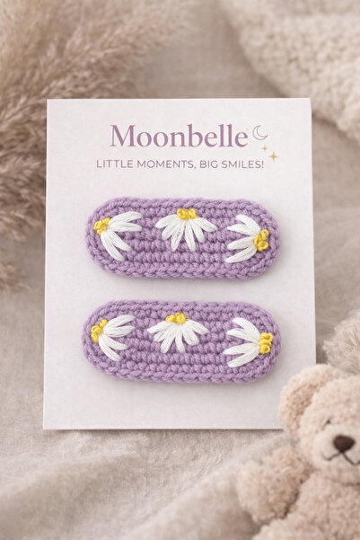 Moonbelle Daisy Handmade Knitted Flower Children's Snap Buckle – Set of 2