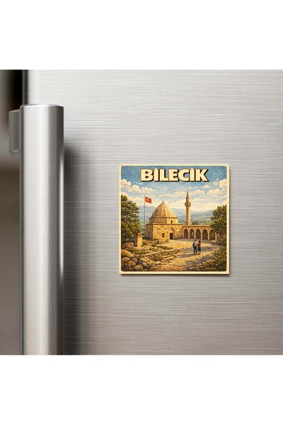 iBerk Mıknatıslı Buzdolap Magneti - Bilecik Şehri - Pop-Art Travel - 9x9 cm